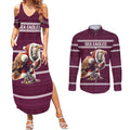 NRL Manly Warringah Christmas Personalised Couples Matching Summer Maxi Dress and Long Sleeve Button Shirt with Sea Eagles Mascot