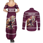 NRL Manly Warringah Christmas Personalised Couples Matching Summer Maxi Dress and Long Sleeve Button Shirt with Sea Eagles Mascot