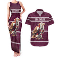 NRL Manly Warringah Christmas Personalised Couples Matching Tank Maxi Dress and Hawaiian Shirt with Sea Eagles Mascot