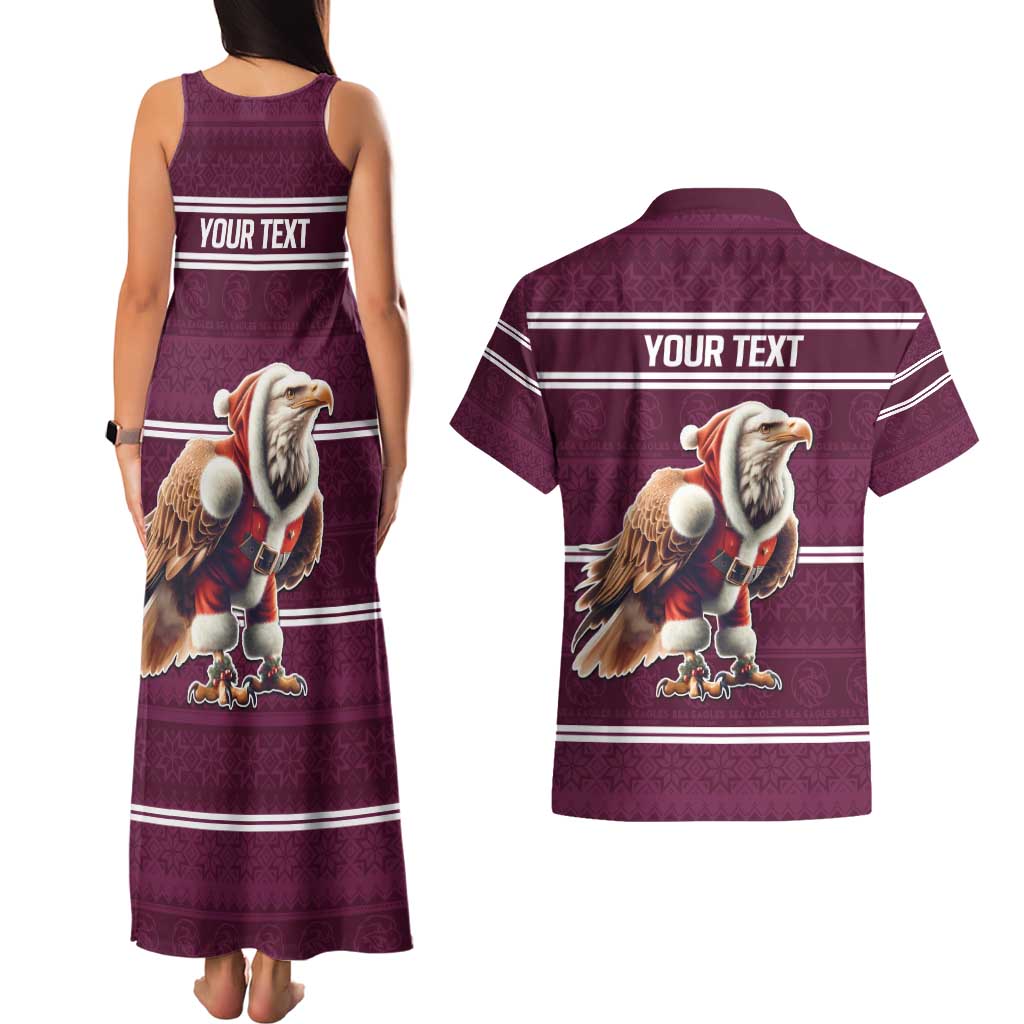 NRL Manly Warringah Christmas Personalised Couples Matching Tank Maxi Dress and Hawaiian Shirt with Sea Eagles Mascot