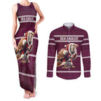 NRL Manly Warringah Christmas Personalised Couples Matching Tank Maxi Dress and Long Sleeve Button Shirt with Sea Eagles Mascot