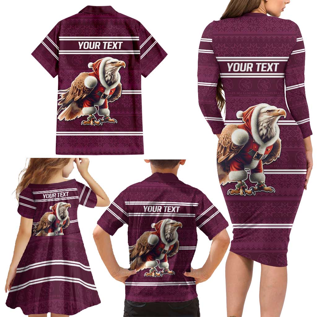 NRL Manly Warringah Christmas Personalised Family Matching Long Sleeve Bodycon Dress and Hawaiian Shirt with Sea Eagles Mascot