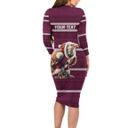 NRL Manly Warringah Christmas Personalised Family Matching Long Sleeve Bodycon Dress and Hawaiian Shirt with Sea Eagles Mascot