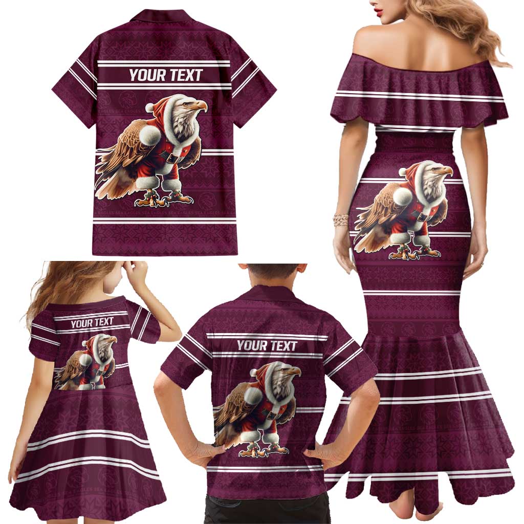 NRL Manly Warringah Christmas Personalised Family Matching Mermaid Dress and Hawaiian Shirt with Sea Eagles Mascot