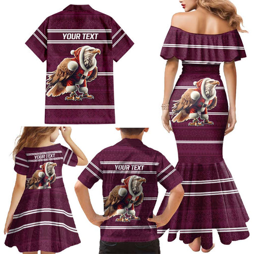 NRL Manly Warringah Christmas Personalised Family Matching Mermaid Dress and Hawaiian Shirt with Sea Eagles Mascot