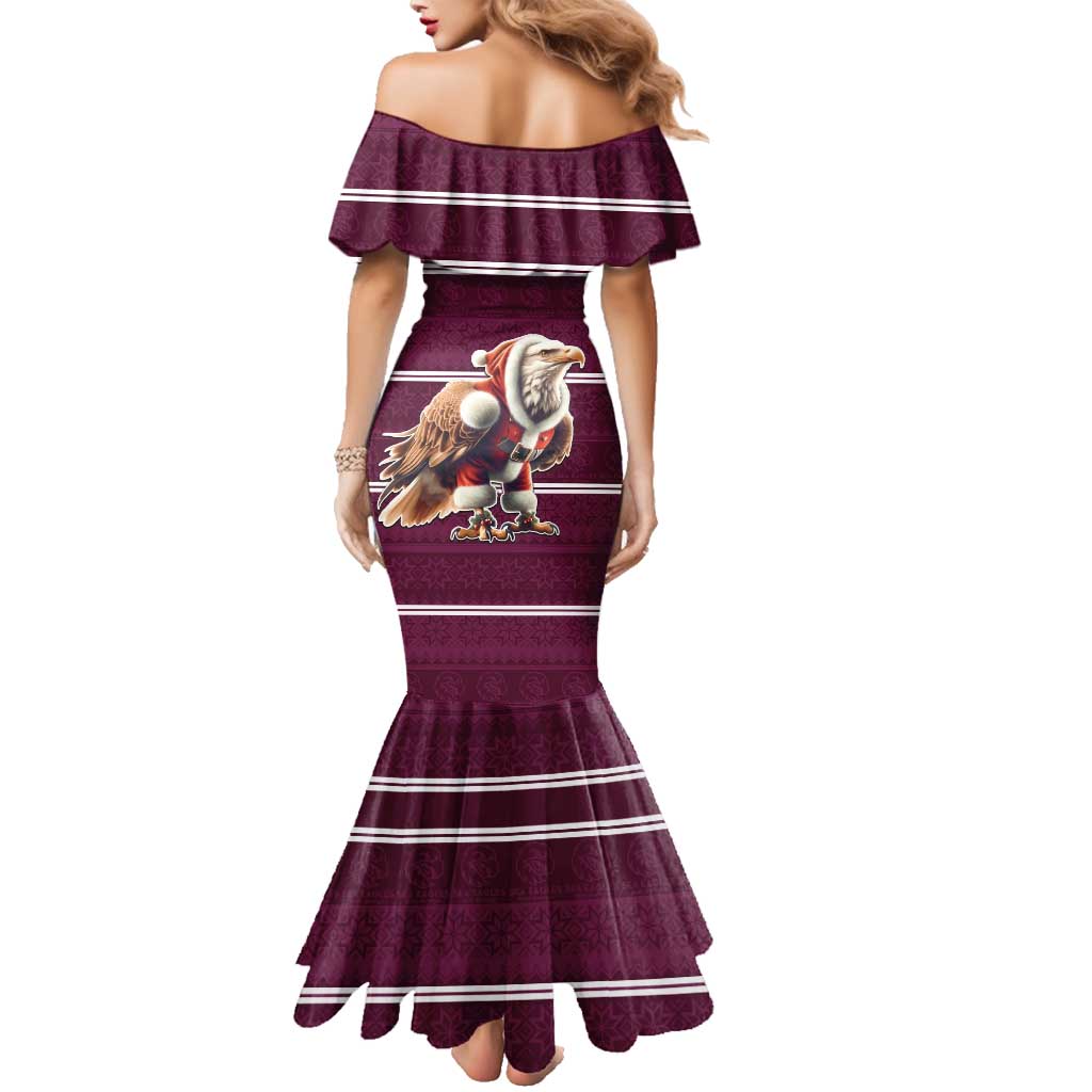 NRL Manly Warringah Christmas Personalised Family Matching Mermaid Dress and Hawaiian Shirt with Sea Eagles Mascot