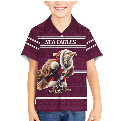 NRL Manly Warringah Christmas Personalised Family Matching Mermaid Dress and Hawaiian Shirt with Sea Eagles Mascot