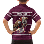 NRL Manly Warringah Christmas Personalised Family Matching Off The Shoulder Long Sleeve Dress and Hawaiian Shirt with Sea Eagles Mascot