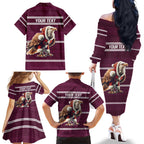 NRL Manly Warringah Christmas Personalised Family Matching Off The Shoulder Long Sleeve Dress and Hawaiian Shirt with Sea Eagles Mascot