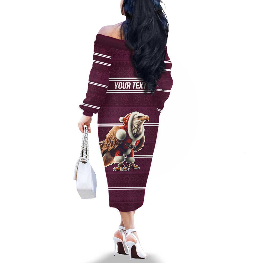 NRL Manly Warringah Christmas Personalised Family Matching Off The Shoulder Long Sleeve Dress and Hawaiian Shirt with Sea Eagles Mascot