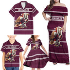 NRL Manly Warringah Christmas Personalised Family Matching Off Shoulder Maxi Dress and Hawaiian Shirt with Sea Eagles Mascot