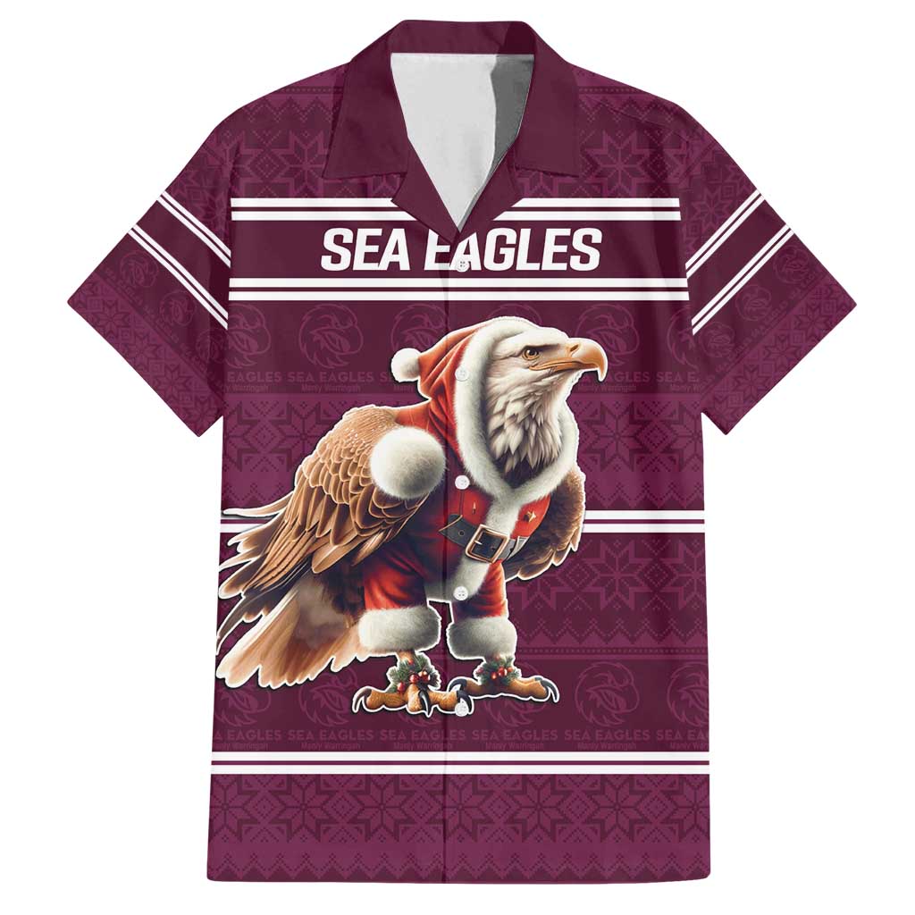 NRL Manly Warringah Christmas Personalised Family Matching Off Shoulder Maxi Dress and Hawaiian Shirt with Sea Eagles Mascot