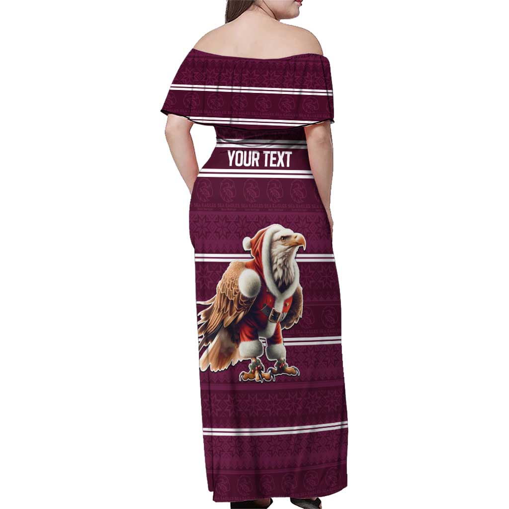 NRL Manly Warringah Christmas Personalised Family Matching Off Shoulder Maxi Dress and Hawaiian Shirt with Sea Eagles Mascot