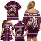 NRL Manly Warringah Christmas Personalised Family Matching Off Shoulder Short Dress and Hawaiian Shirt with Sea Eagles Mascot