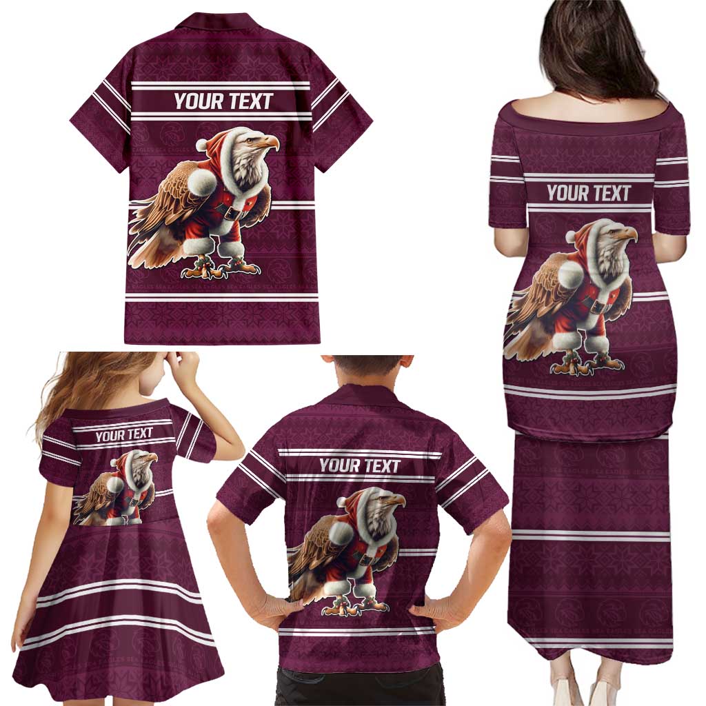 NRL Manly Warringah Christmas Personalised Family Matching Puletasi and Hawaiian Shirt with Sea Eagles Mascot