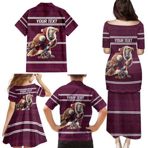 NRL Manly Warringah Christmas Personalised Family Matching Puletasi and Hawaiian Shirt with Sea Eagles Mascot