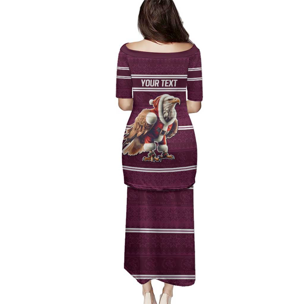 NRL Manly Warringah Christmas Personalised Family Matching Puletasi and Hawaiian Shirt with Sea Eagles Mascot