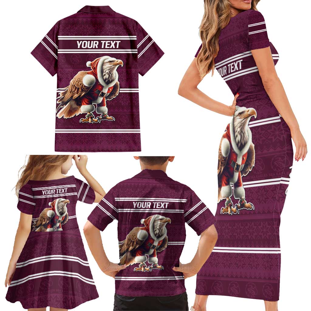 NRL Manly Warringah Christmas Personalised Family Matching Short Sleeve Bodycon Dress and Hawaiian Shirt with Sea Eagles Mascot
