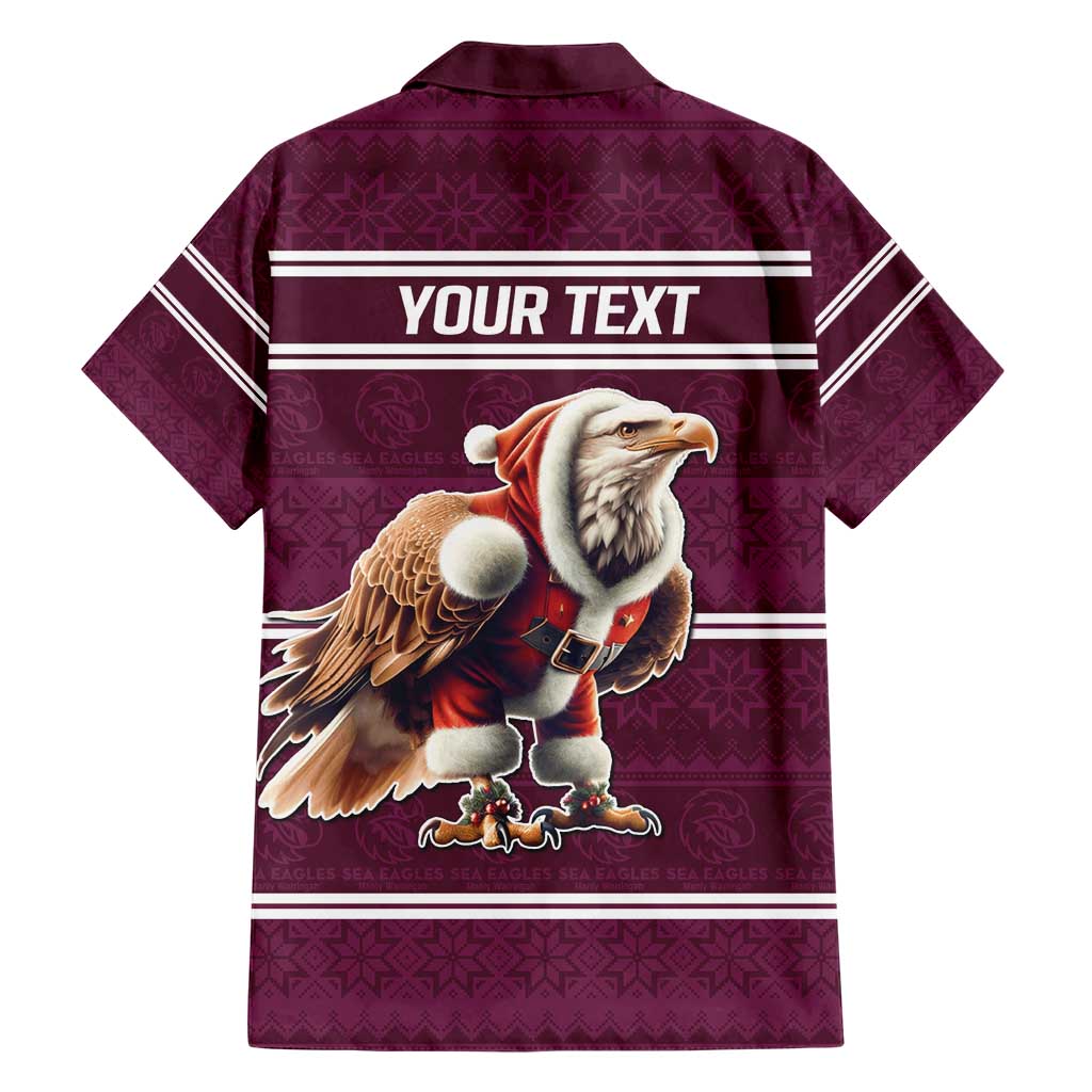 NRL Manly Warringah Christmas Personalised Family Matching Short Sleeve Bodycon Dress and Hawaiian Shirt with Sea Eagles Mascot