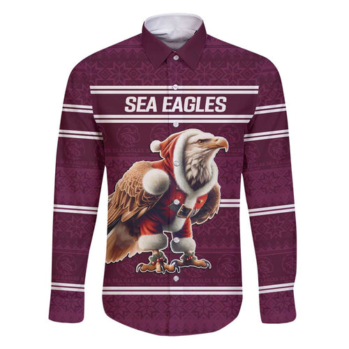NRL Manly Warringah Christmas Personalised Family Matching Short Sleeve Bodycon Dress and Hawaiian Shirt with Sea Eagles Mascot