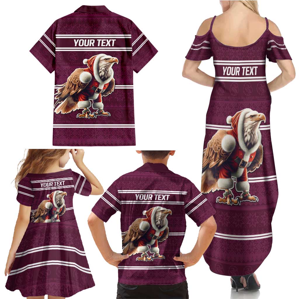 NRL Manly Warringah Christmas Personalised Family Matching Summer Maxi Dress and Hawaiian Shirt with Sea Eagles Mascot