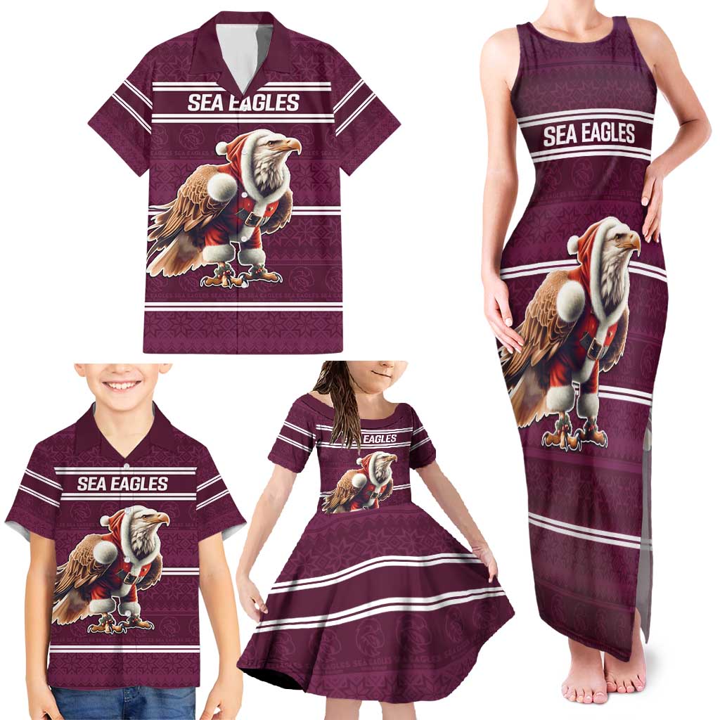 NRL Manly Warringah Christmas Personalised Family Matching Tank Maxi Dress and Hawaiian Shirt with Sea Eagles Mascot