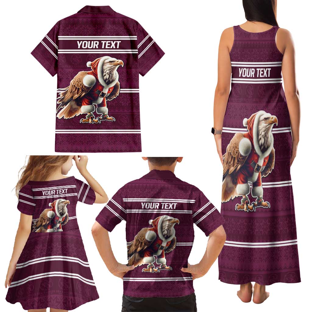 NRL Manly Warringah Christmas Personalised Family Matching Tank Maxi Dress and Hawaiian Shirt with Sea Eagles Mascot
