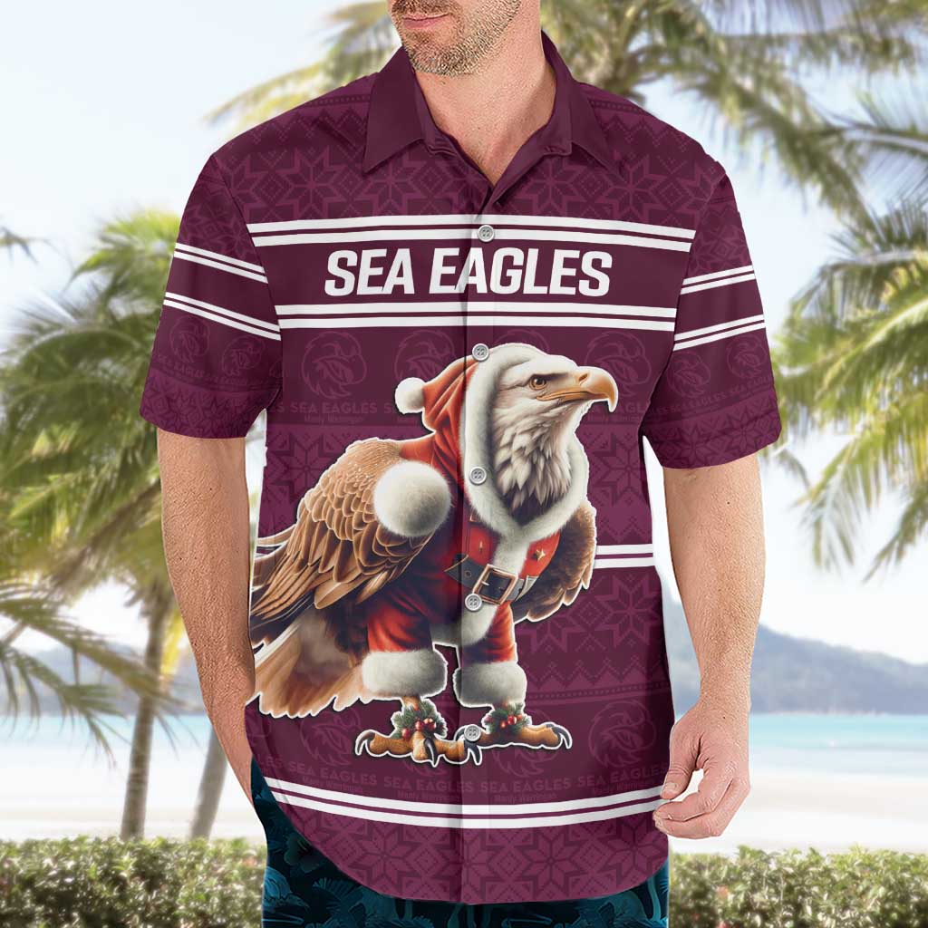 NRL Manly Warringah Christmas Personalised Hawaiian Shirt with Sea Eagles Mascot