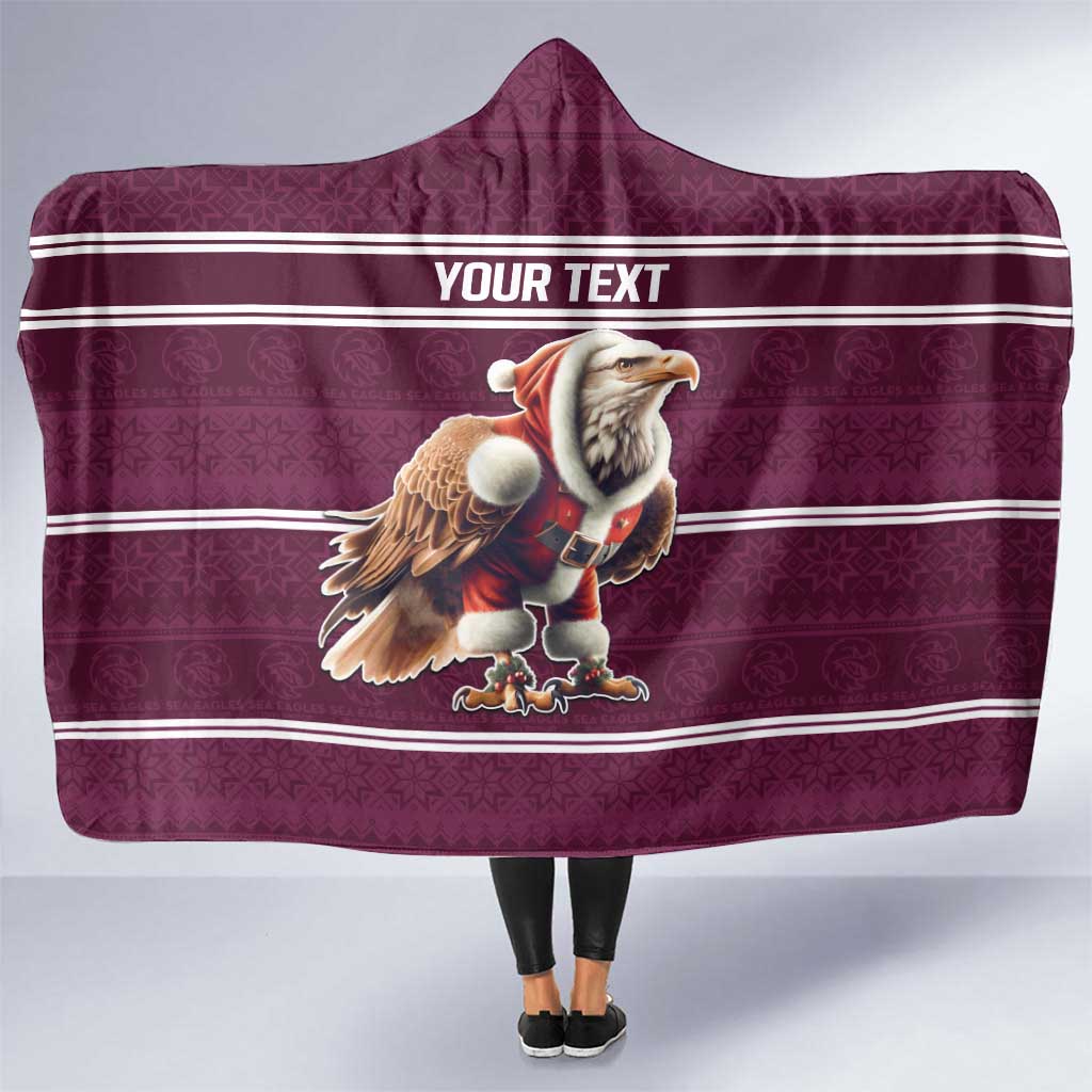 NRL Manly Warringah Christmas Personalised Hooded Blanket with Sea Eagles Mascot