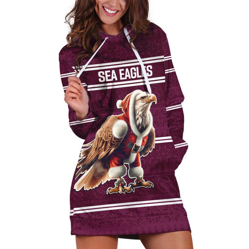 NRL Manly Warringah Christmas Personalised Hoodie Dress with Sea Eagles Mascot