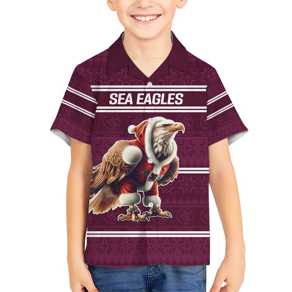 NRL Manly Warringah Christmas Personalised Kid Hawaiian Shirt with Sea Eagles Mascot