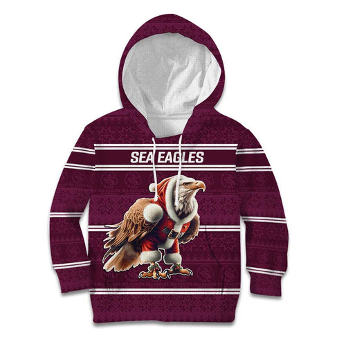 NRL Manly Warringah Christmas Personalised Kid Hoodie with Sea Eagles Mascot