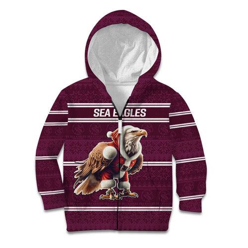 NRL Manly Warringah Christmas Personalised Kid Hoodie with Sea Eagles Mascot
