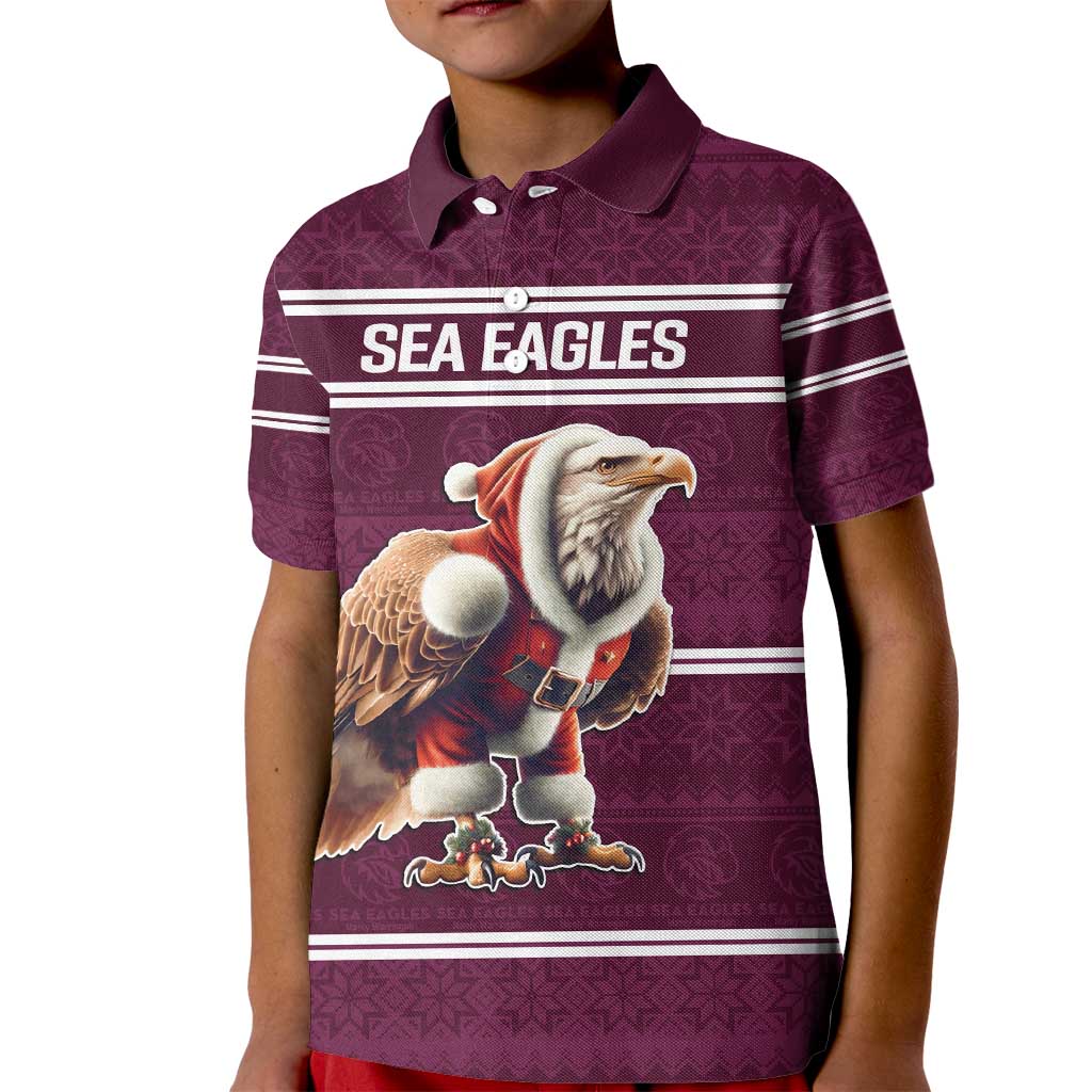 NRL Manly Warringah Christmas Personalised Kid Polo Shirt with Sea Eagles Mascot