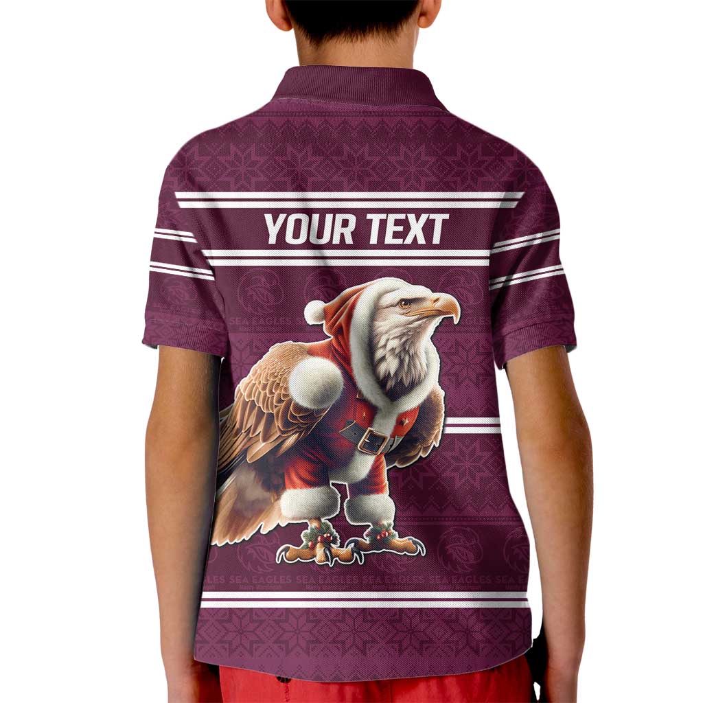 NRL Manly Warringah Christmas Personalised Kid Polo Shirt with Sea Eagles Mascot