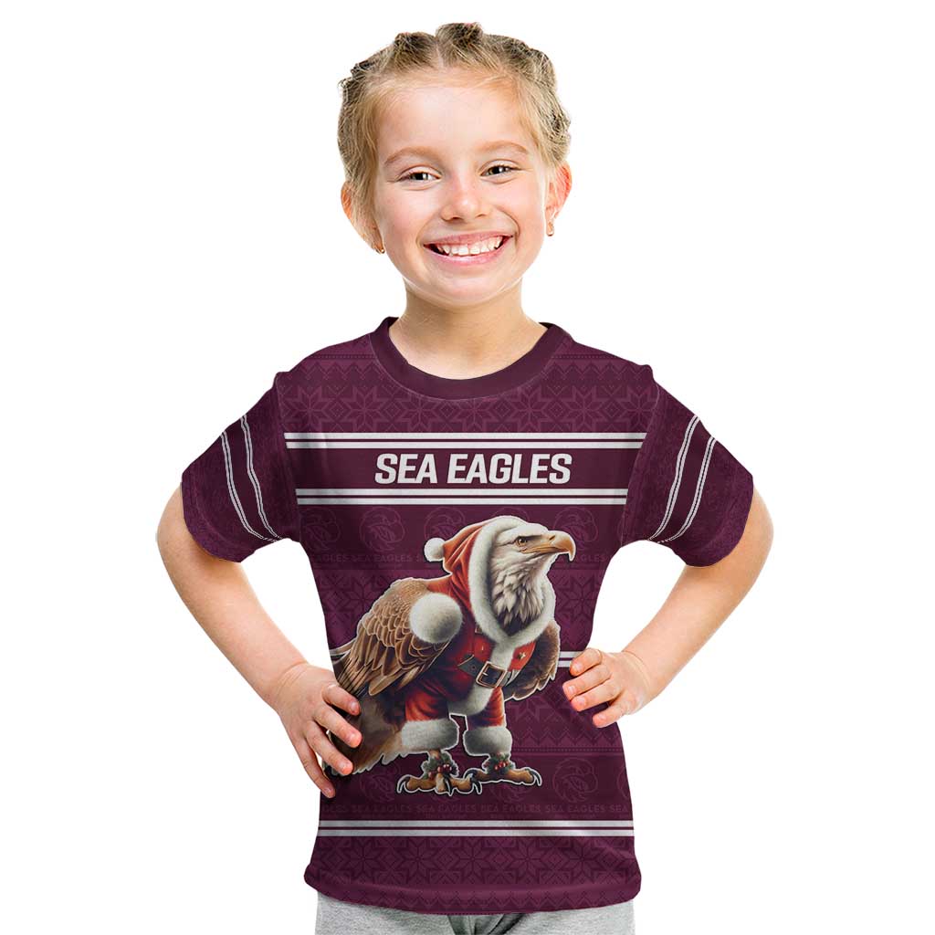NRL Manly Warringah Christmas Personalised Kid T Shirt with Sea Eagles Mascot