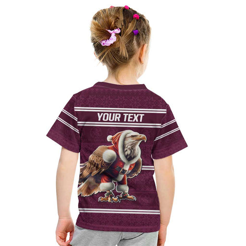 NRL Manly Warringah Christmas Personalised Kid T Shirt with Sea Eagles Mascot