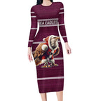 NRL Manly Warringah Christmas Personalised Long Sleeve Bodycon Dress with Sea Eagles Mascot
