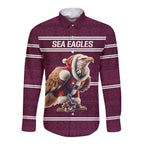 NRL Manly Warringah Christmas Personalised Long Sleeve Button Shirt with Sea Eagles Mascot