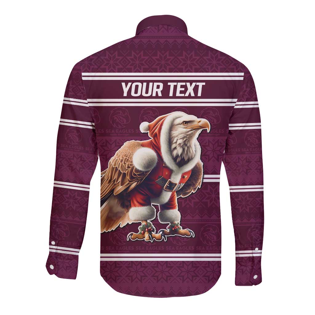 NRL Manly Warringah Christmas Personalised Long Sleeve Button Shirt with Sea Eagles Mascot