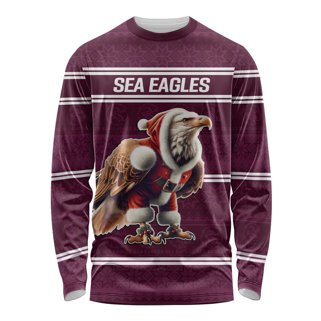 NRL Manly Warringah Christmas Personalised Long Sleeve Shirt with Sea Eagles Mascot