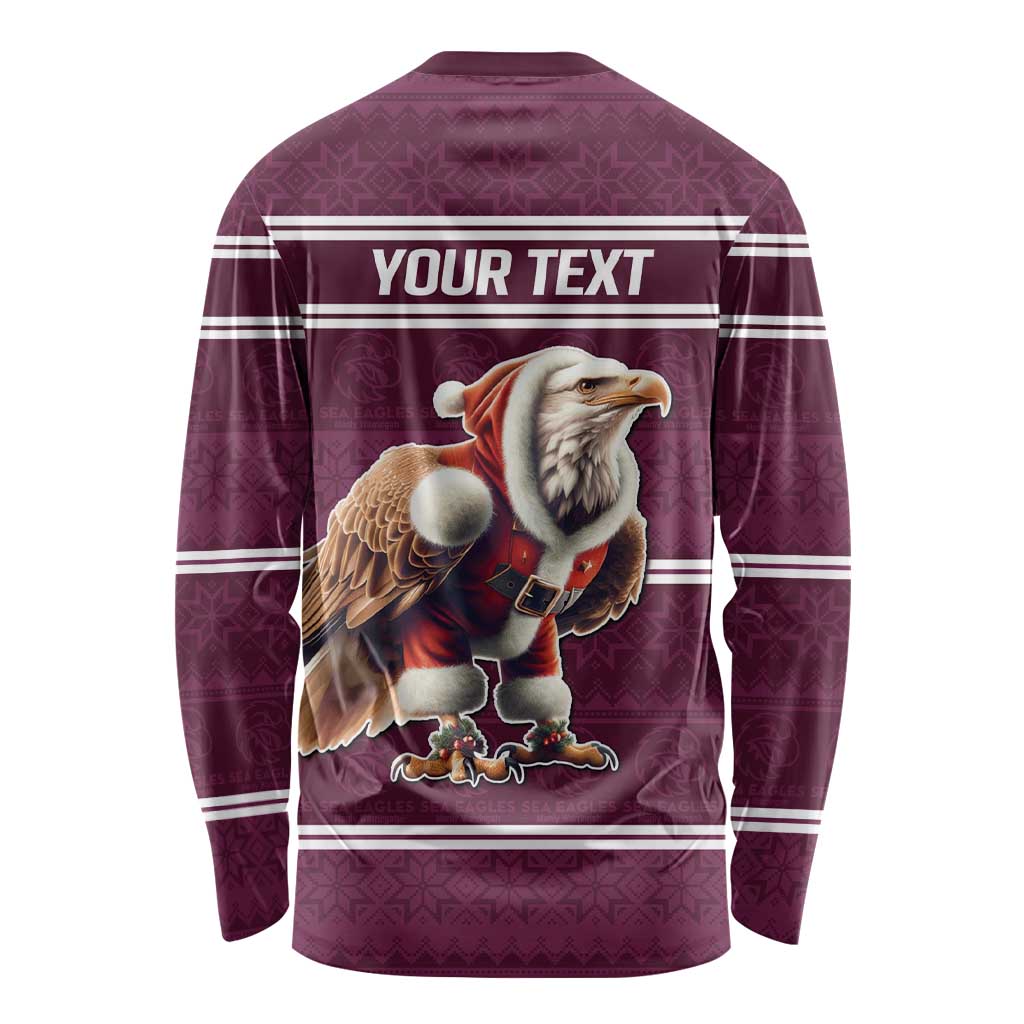 NRL Manly Warringah Christmas Personalised Long Sleeve Shirt with Sea Eagles Mascot