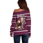 NRL Manly Warringah Christmas Personalised Off Shoulder Sweater with Sea Eagles Mascot