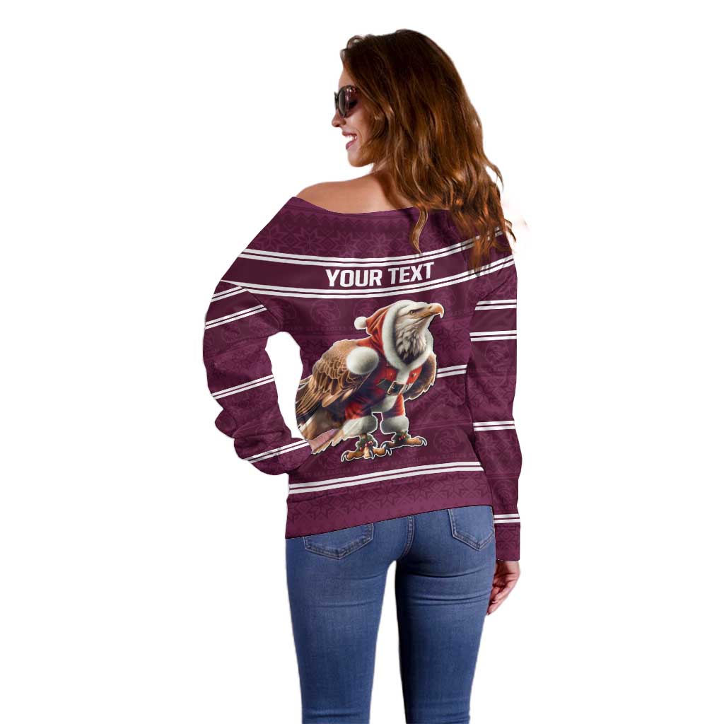 NRL Manly Warringah Christmas Personalised Off Shoulder Sweater with Sea Eagles Mascot