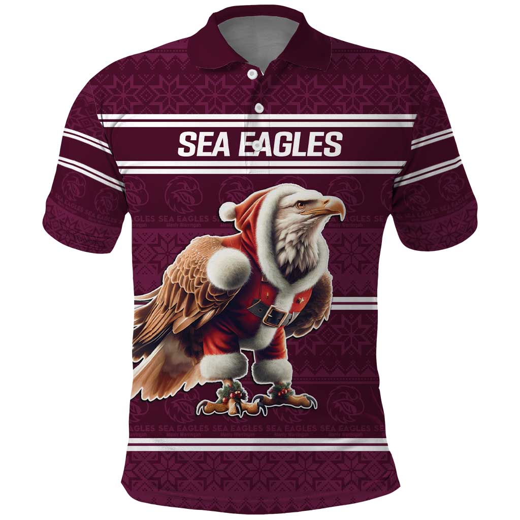 NRL Manly Warringah Christmas Personalised Polo Shirt with Sea Eagles Mascot