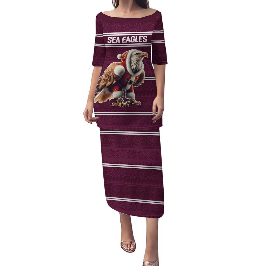 NRL Manly Warringah Christmas Personalised Puletasi with Sea Eagles Mascot