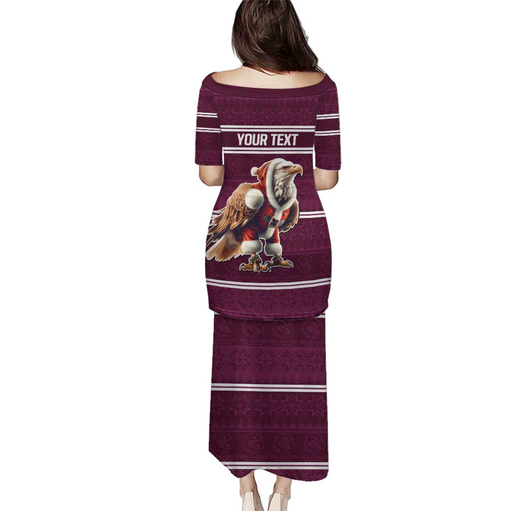 NRL Manly Warringah Christmas Personalised Puletasi with Sea Eagles Mascot