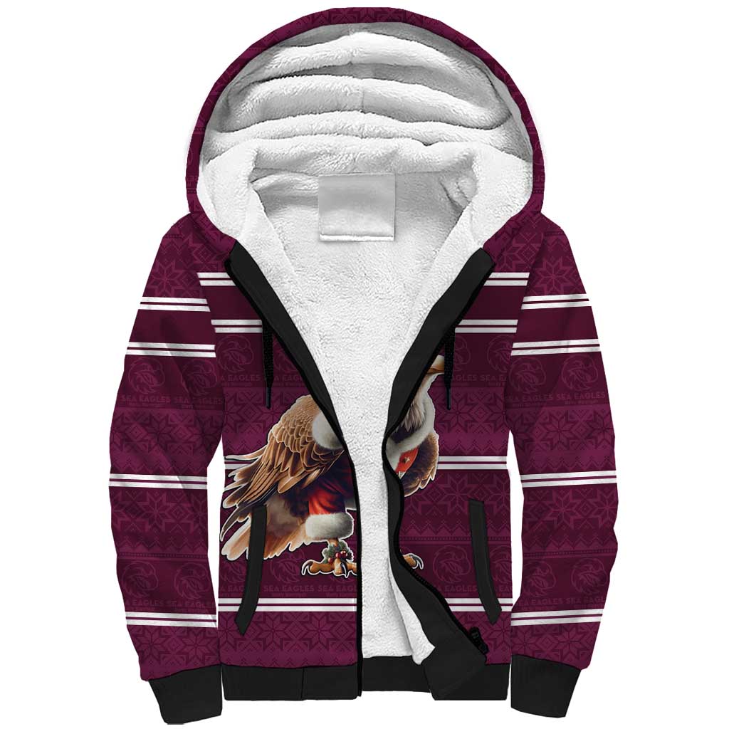 NRL Manly Warringah Christmas Personalised Sherpa Hoodie with Sea Eagles Mascot
