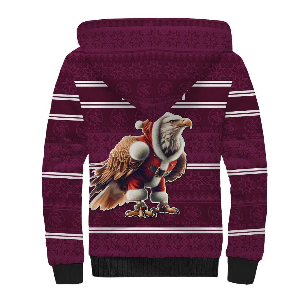 NRL Manly Warringah Christmas Personalised Sherpa Hoodie with Sea Eagles Mascot
