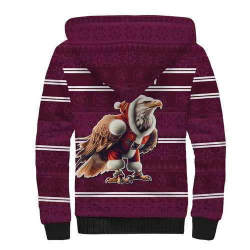 NRL Manly Warringah Christmas Personalised Sherpa Hoodie with Sea Eagles Mascot